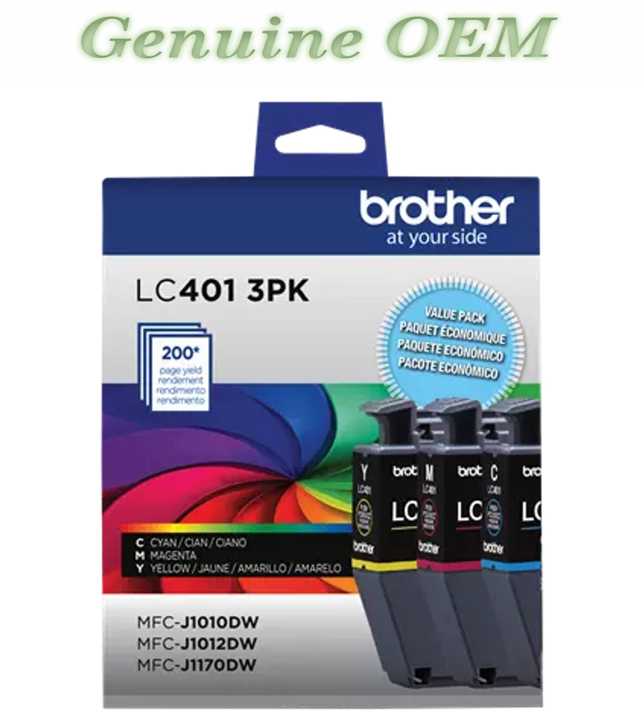 LC4013PKS/LC401_3PKS Original OEM Brother LC401 Ink Cartridge, CMY 3Pk Genuine - Afbeelding 1 van 1